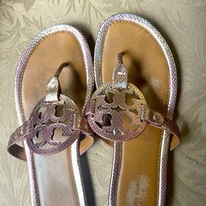 Tory Burch Miller sandals- size 8. Coral snakeskin.